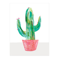 Painted Cactus In Coral Plant Pot (Print Only)