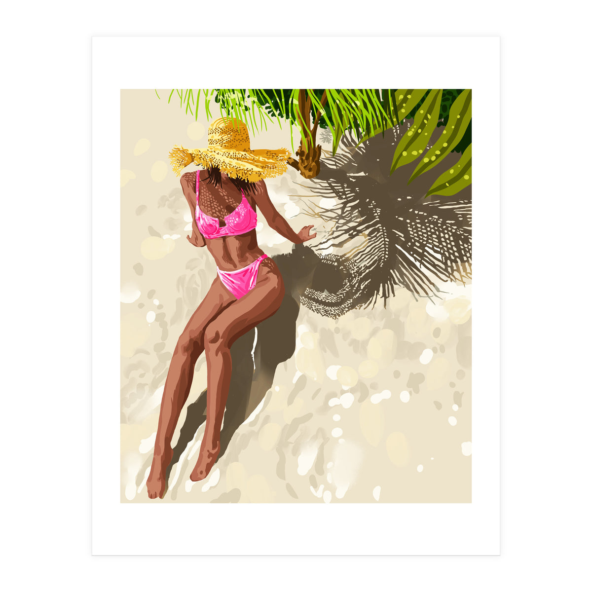 Sky above, sand below, peace within poster, Woman of color fashion black woman on the bikini beach (Print Only)