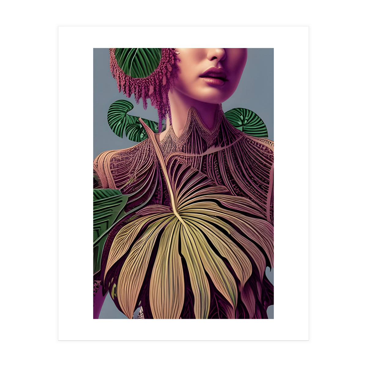 Woman in Monstera Deliciosa Leaves (Print Only)