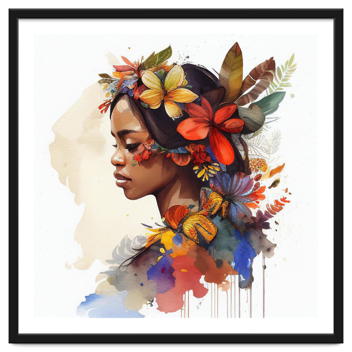 Watercolor Floral Indonesian Native Woman #4