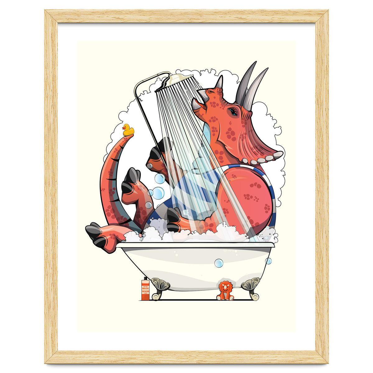 Dinosaur Triceratops in the Shower, funny bathroom humour