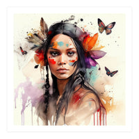 Watercolor Floral Indian Native Woman #6 (Print Only)