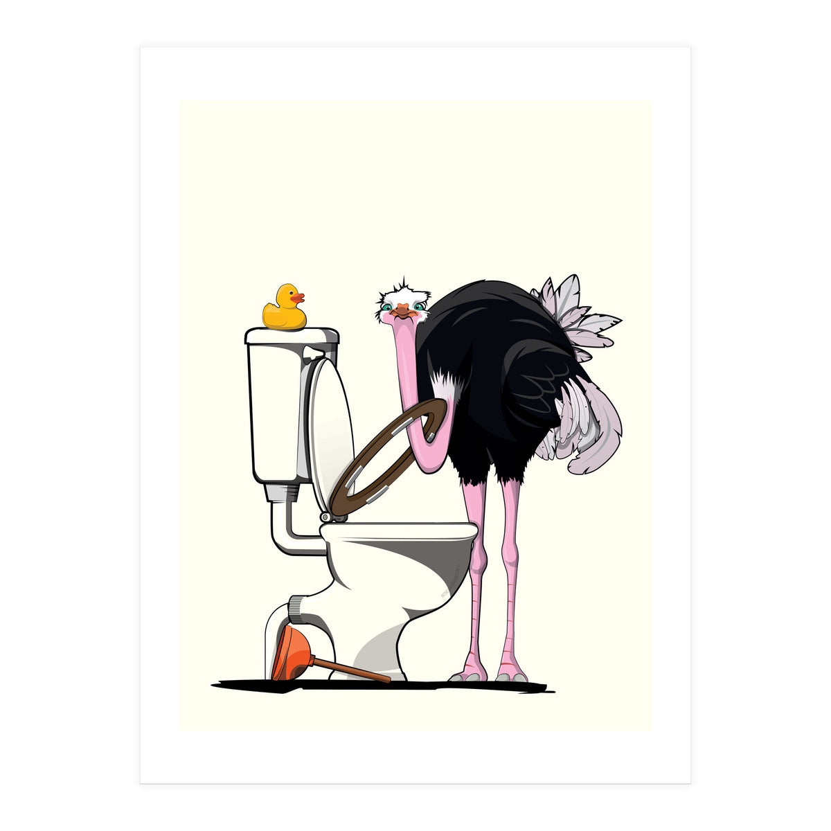 Ostrich on the Toilet, Funny Bathroom Humour (Print Only)