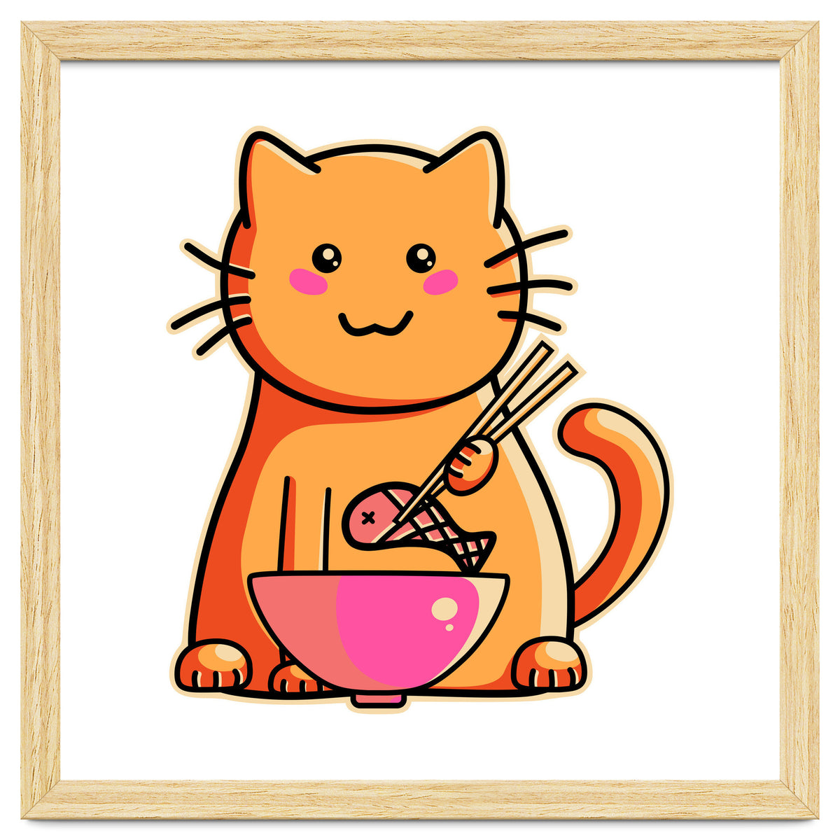 A Cat's Favourite Meal - kawaii cat eating fish with chopsticks