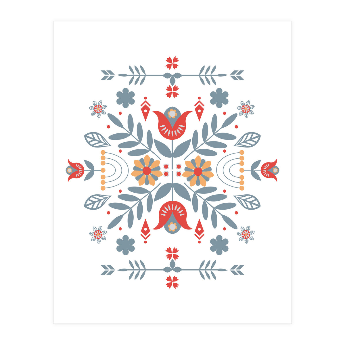 Scandinavian Folk Retro Flower Pattern (Print Only)