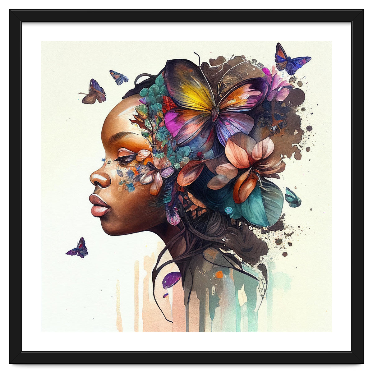 Watercolor Butterfly African Woman #8