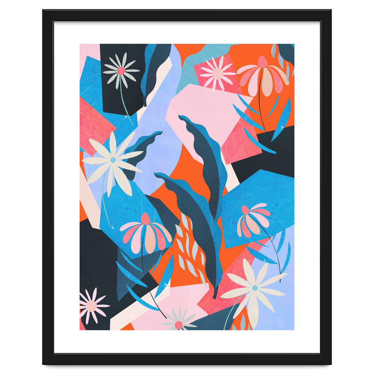 Blue, orange and pink