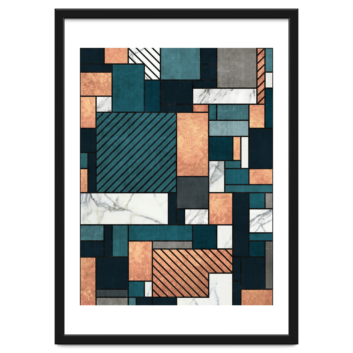 Random Pattern - Copper, Marble, and Blue Concrete