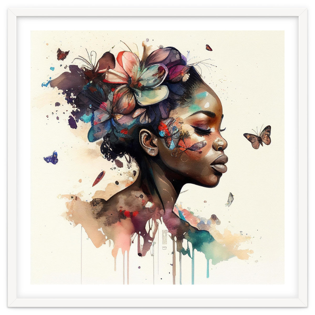 Watercolor Butterfly African Woman #11