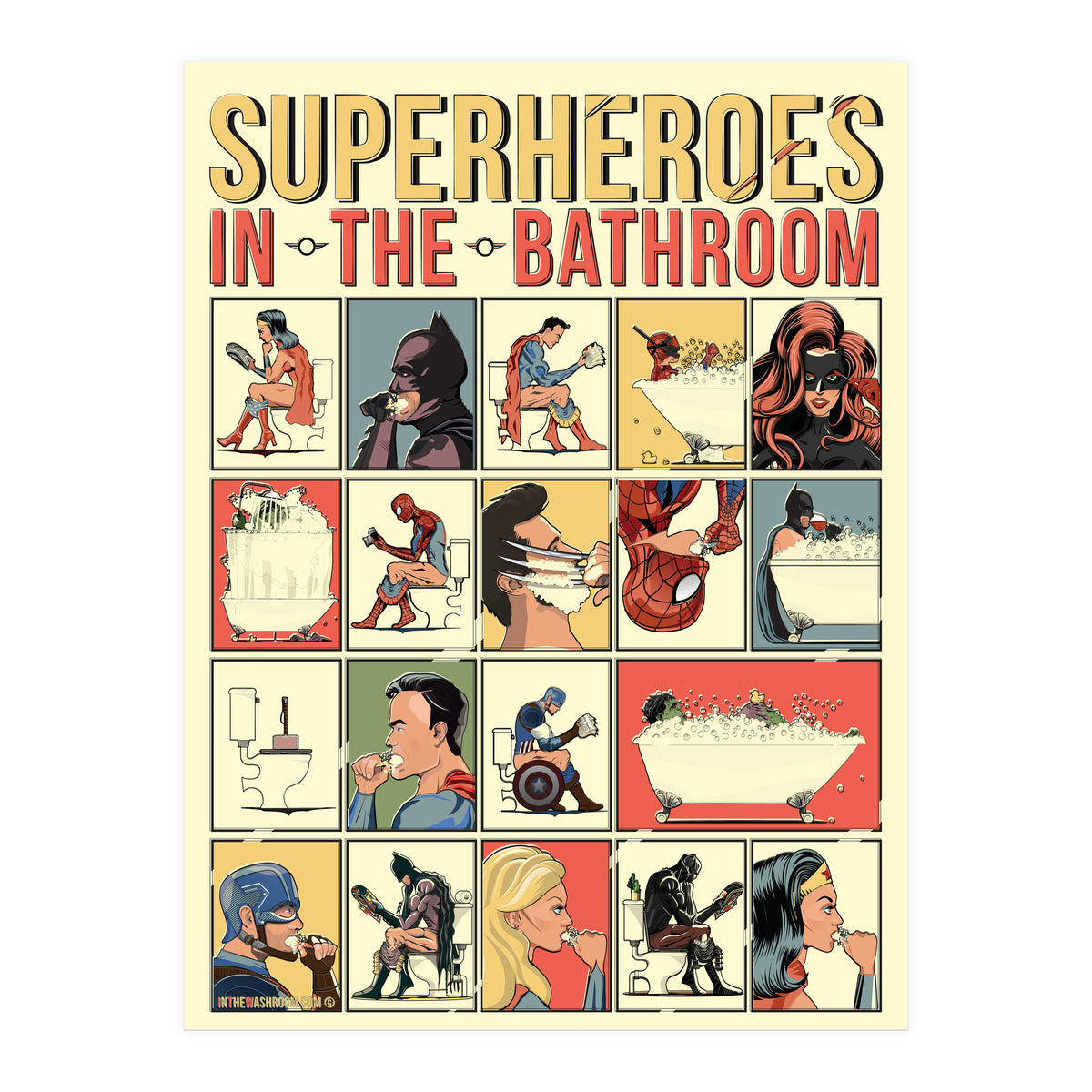 Superheroes in the Bathroom, funny Bathroom Humour (Print Only)