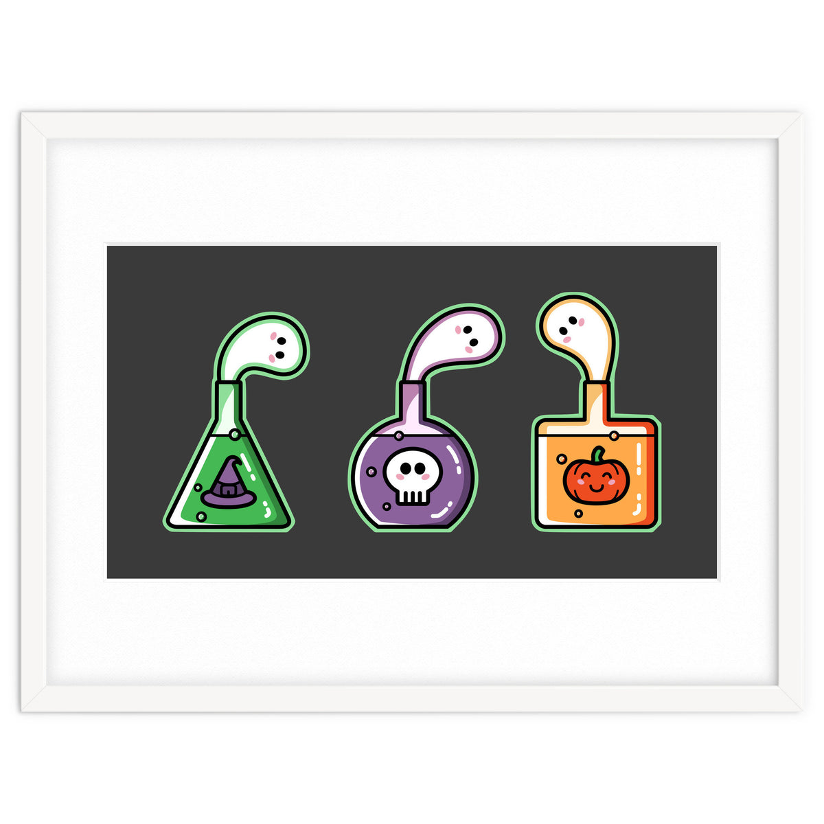 Kawaii Cute Halloween Potions - witches hat, skull, pumpkin, ghosts