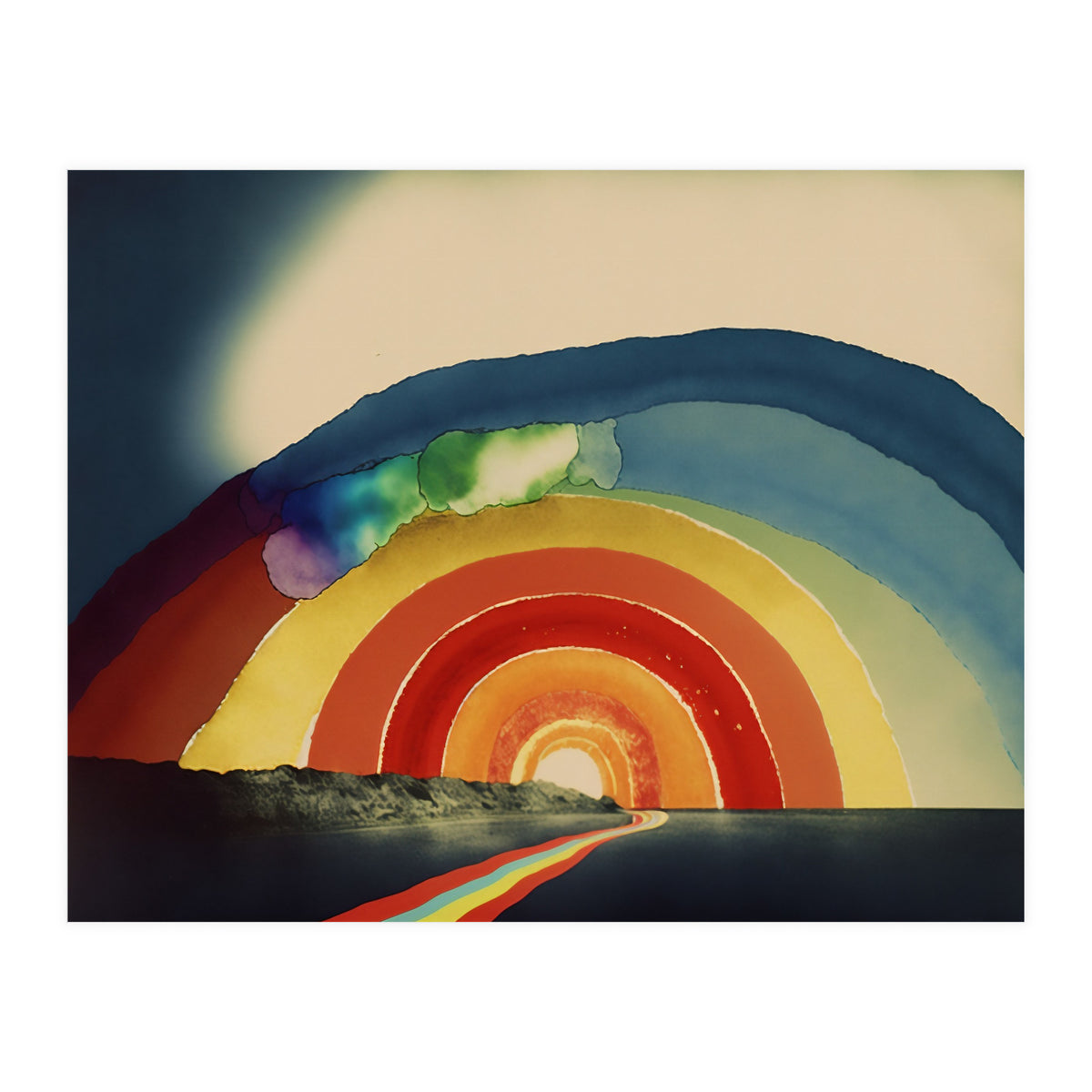 Rainbow Over the Coastline Abstract Painting (Print Only)