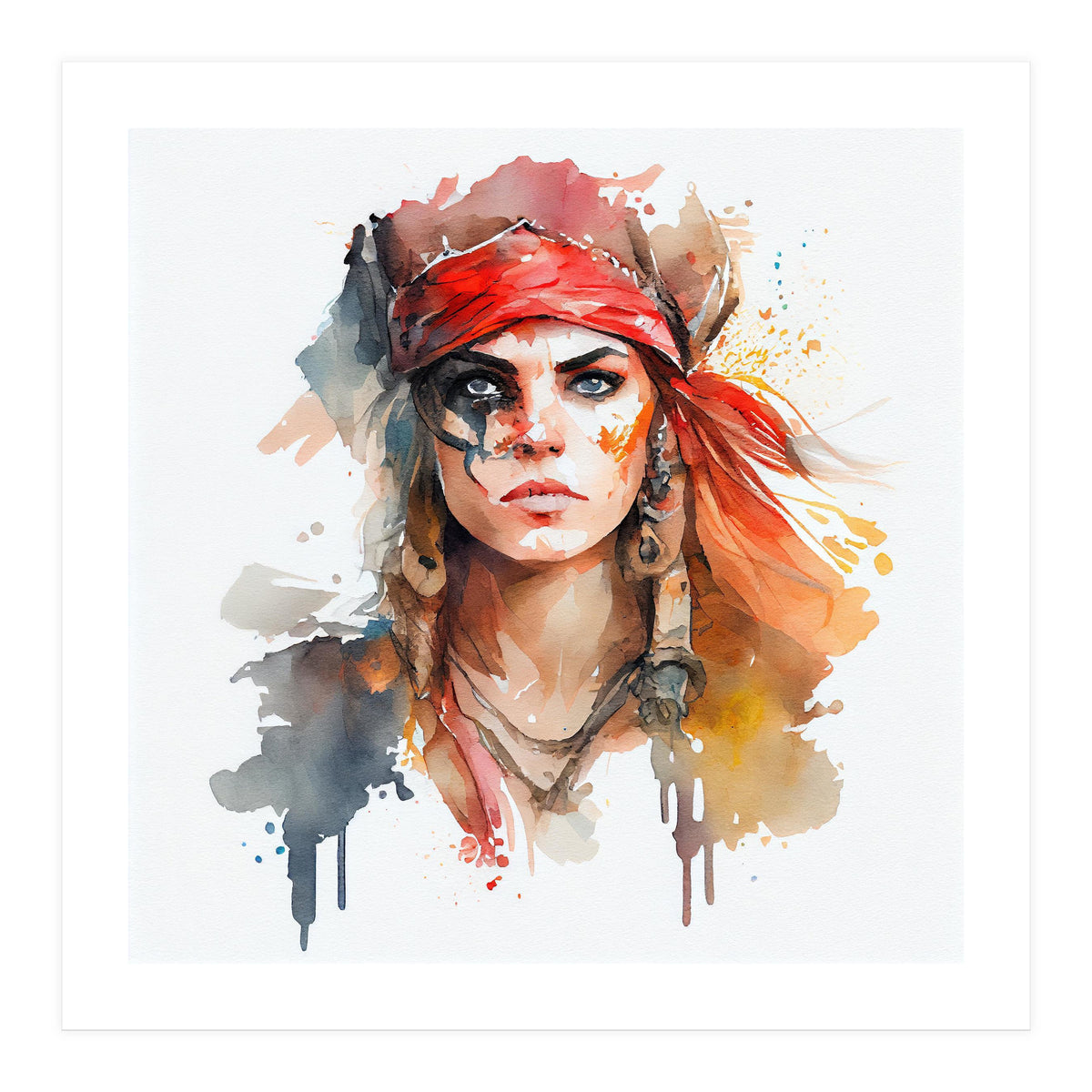 Watercolor Pirate Woman #3 (Print Only)