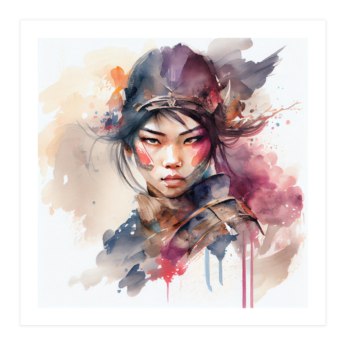Watercolor Asian Warrior Woman #3  (Print Only)