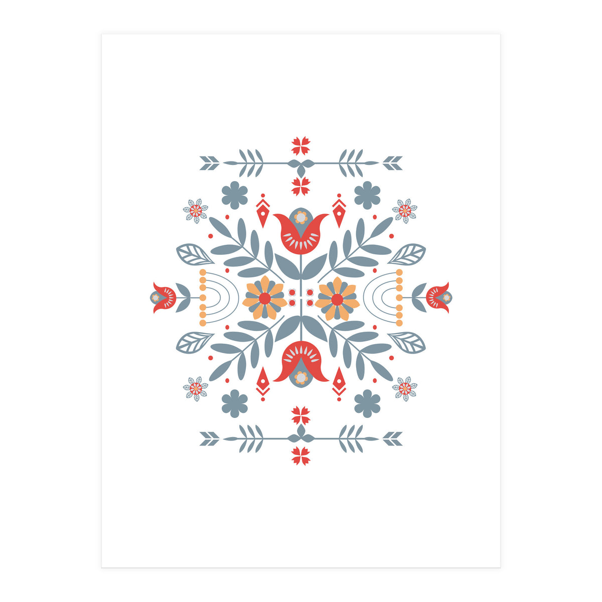 Scandinavian Folk Retro Flower Pattern (Print Only)