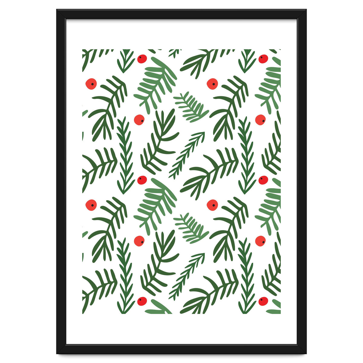 Pine Tree Branches With Christmas Berries Pattern