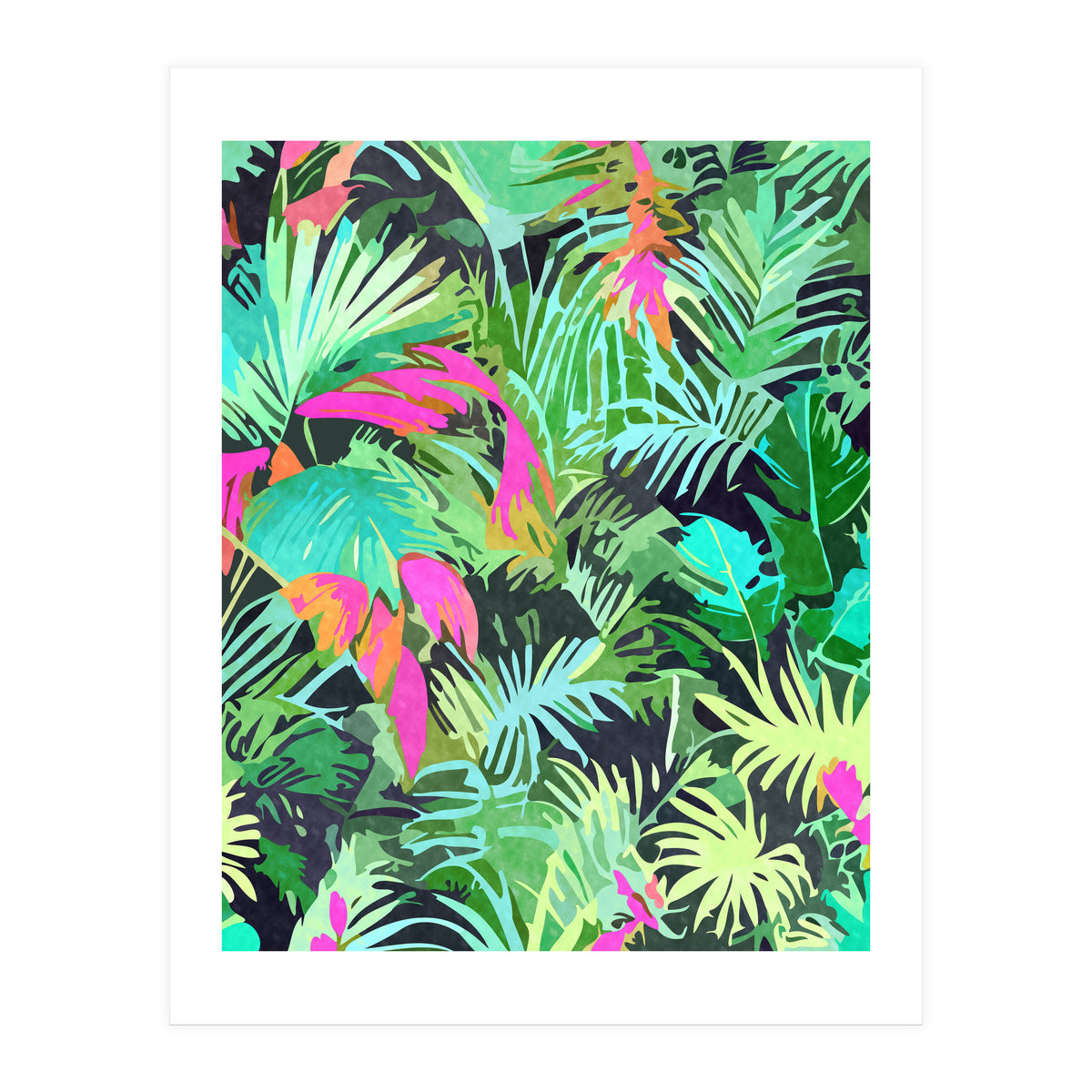 Tropical Jungle, Botanical Nature Plants, Palm Forest Bohemian Watercolor, Modern Wild Painting (Print Only)