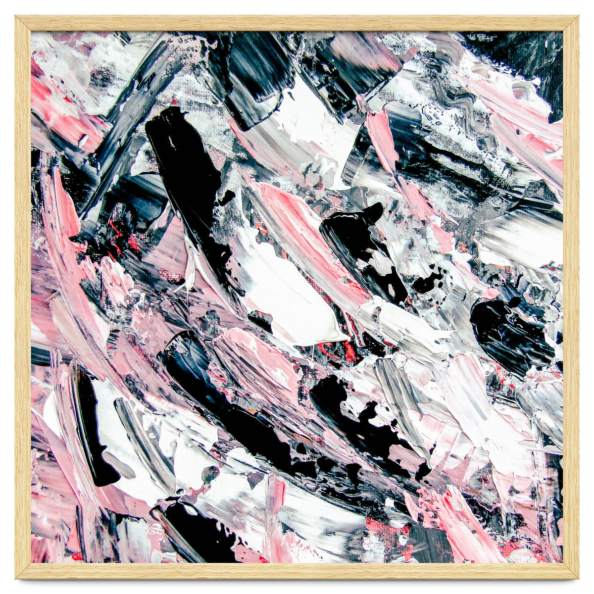 Modern Abstract Pastel Pink Black White Grey Acrylic Brushstrokes
