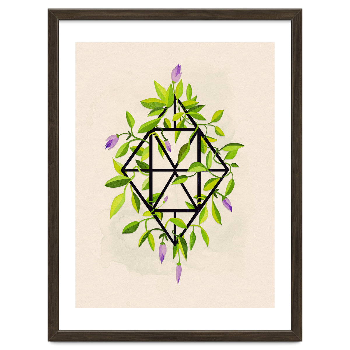 Geometric frame with leaves and flowers