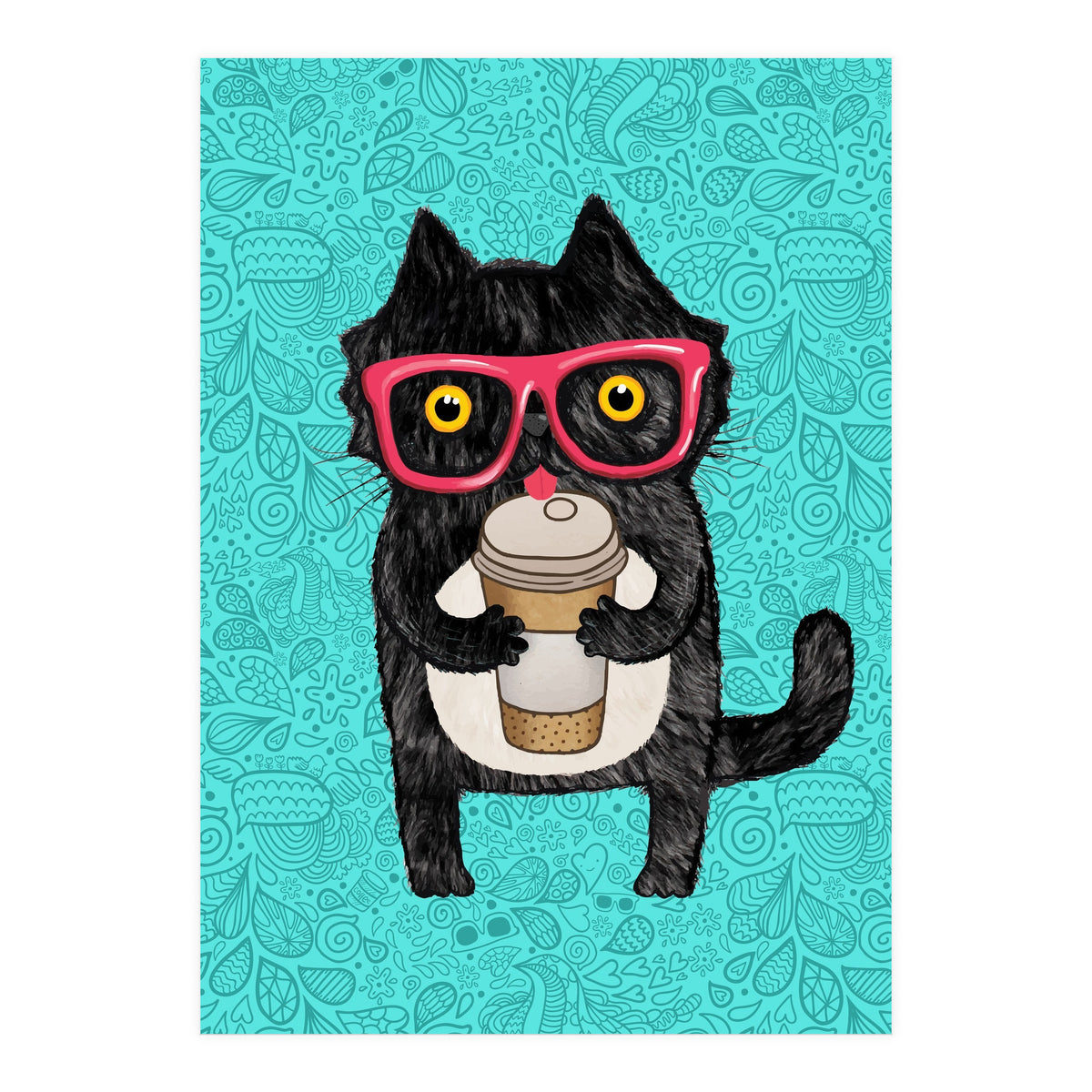 Cute Coffee cat and doodles (Print Only)