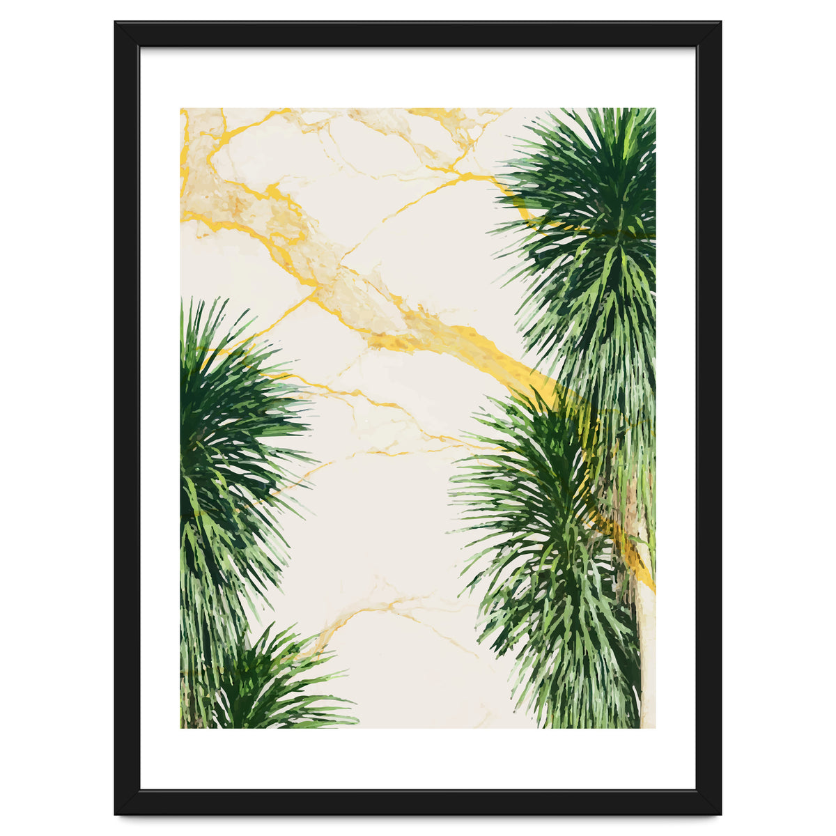 Gold marble texture with palm tree
