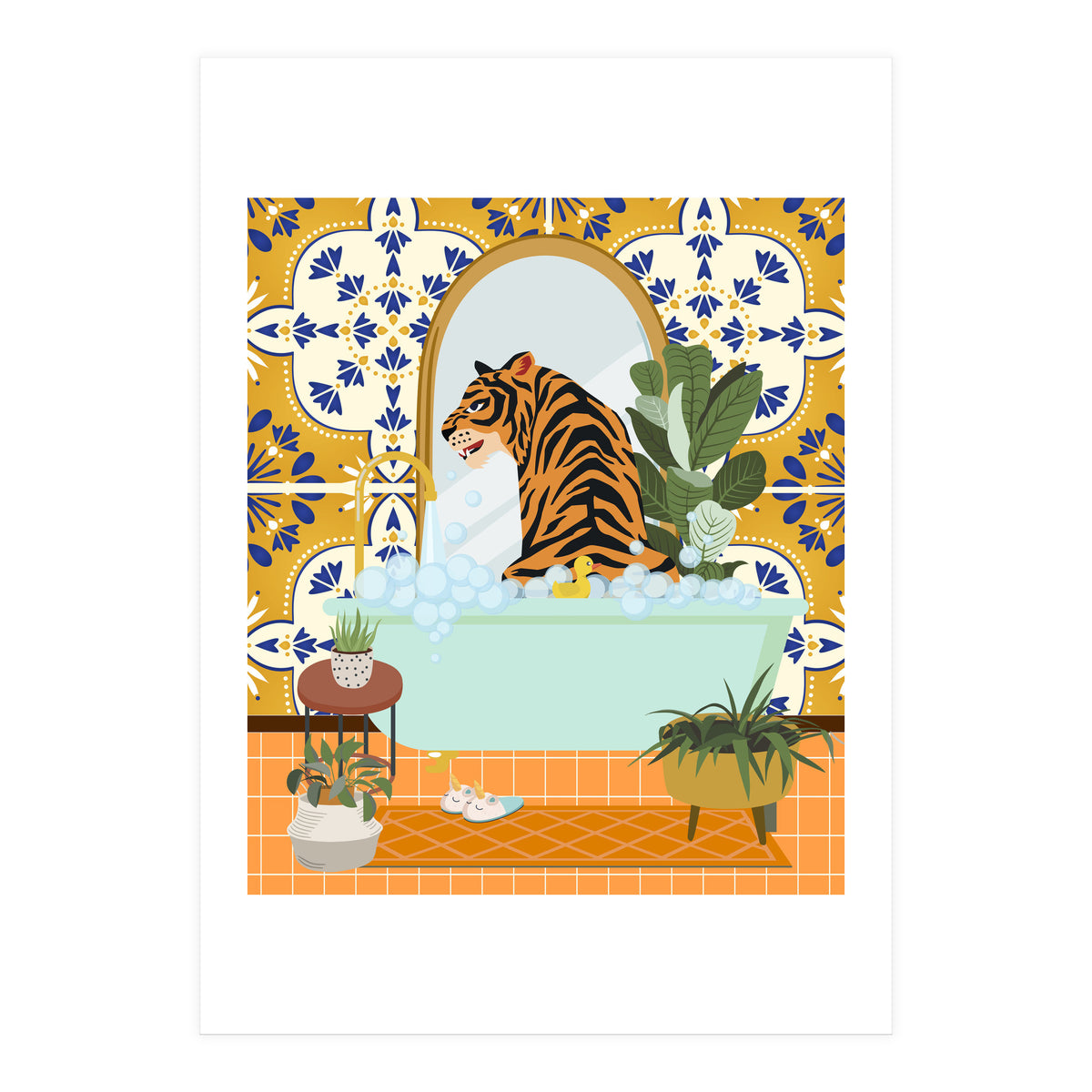 Tiger Bathing in Moroccan Style Bathroom (Print Only)
