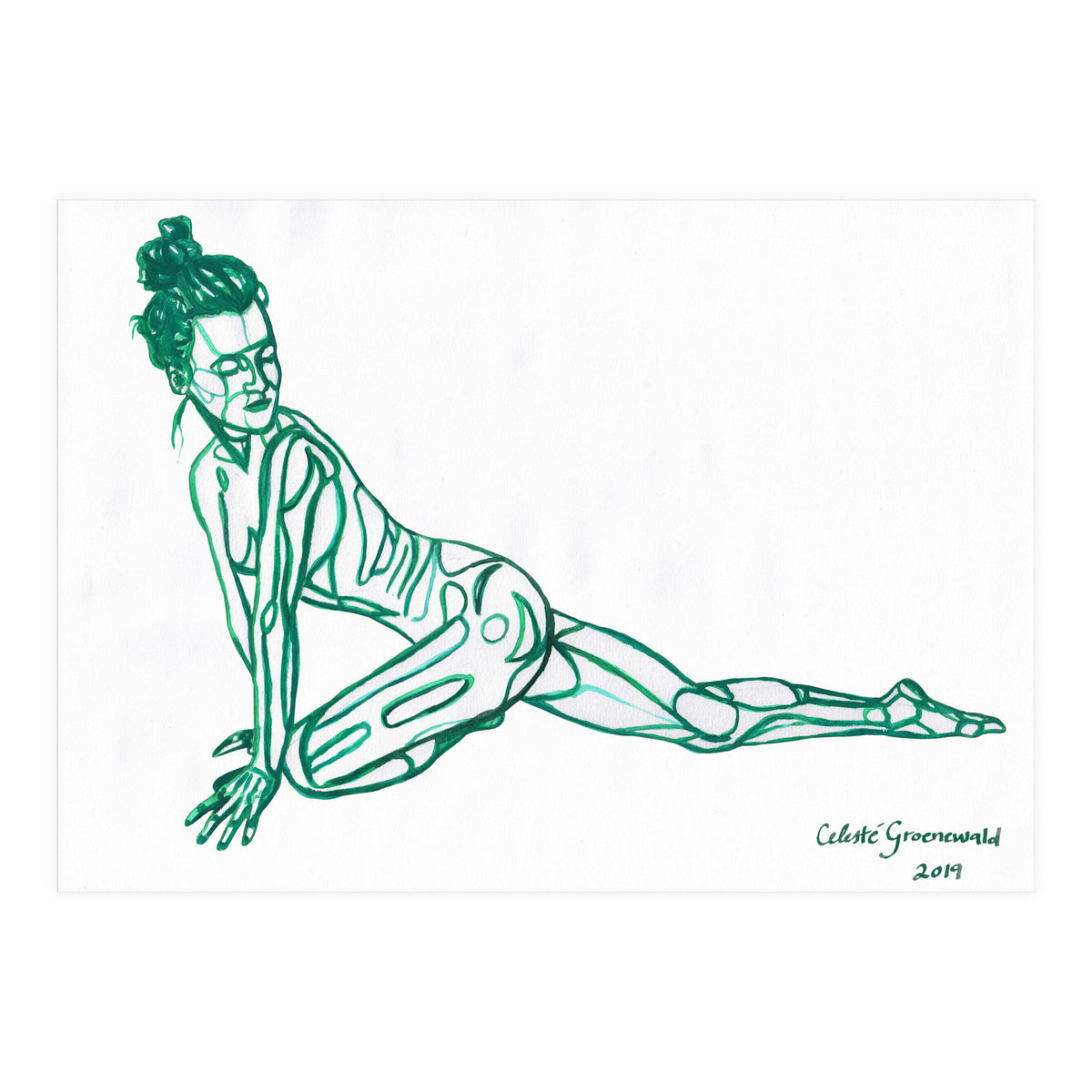 Pigeon Pose in Green (Print Only)