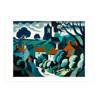 English Country Village Painting (Print Only)