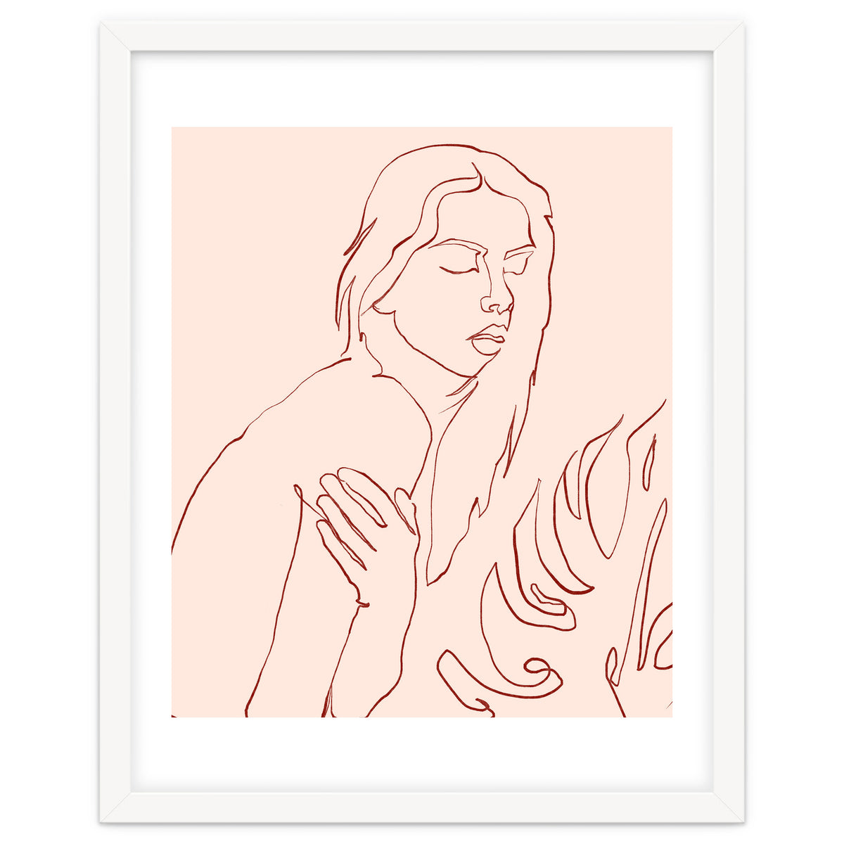 Lueur, Tropical Nude Modern Bohemian Woman Line Art, Minimal Scandinavian Sketch Blush Drawing