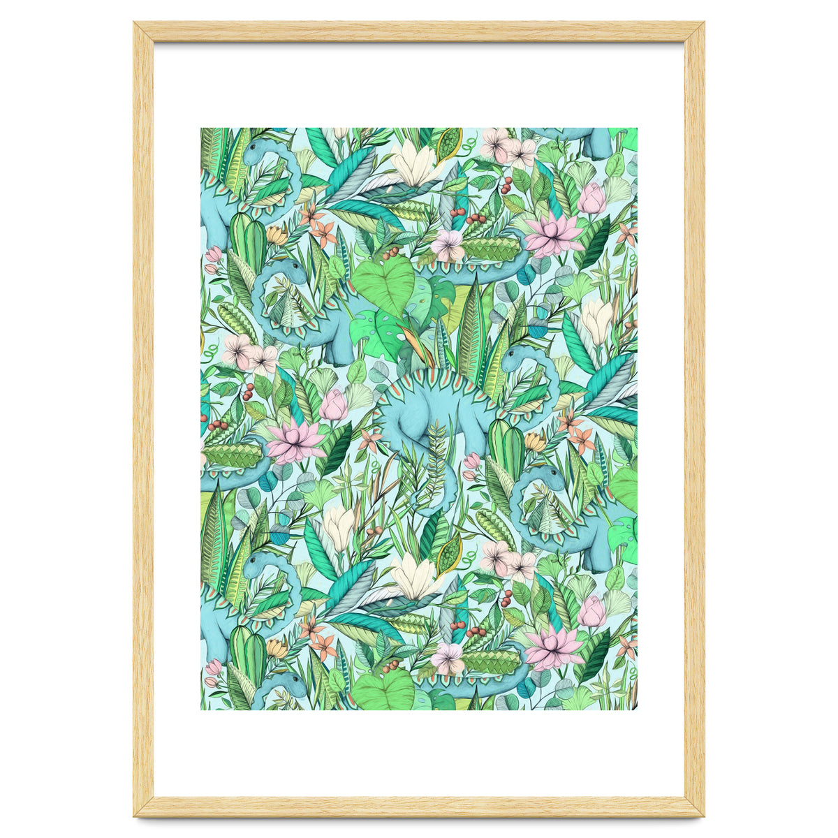 Improbable Botanical with Dinosaurs - soft pastels