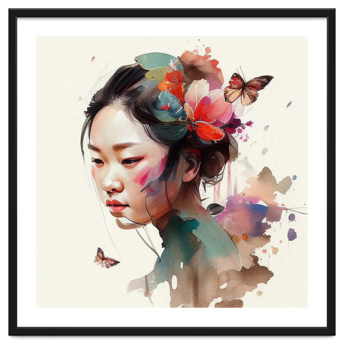 Watercolor Floral Asian Woman #4