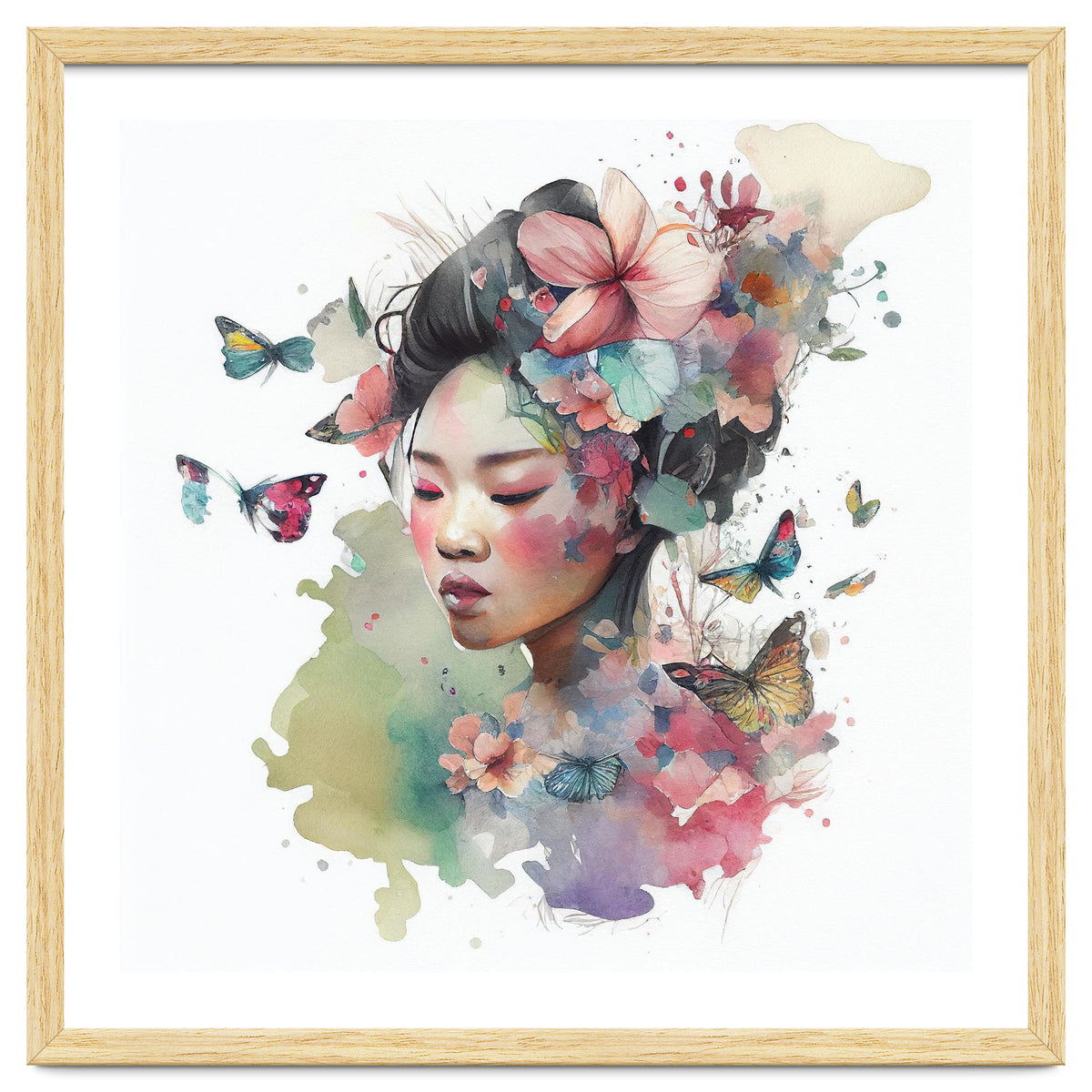 Watercolor Floral Asian Woman #6