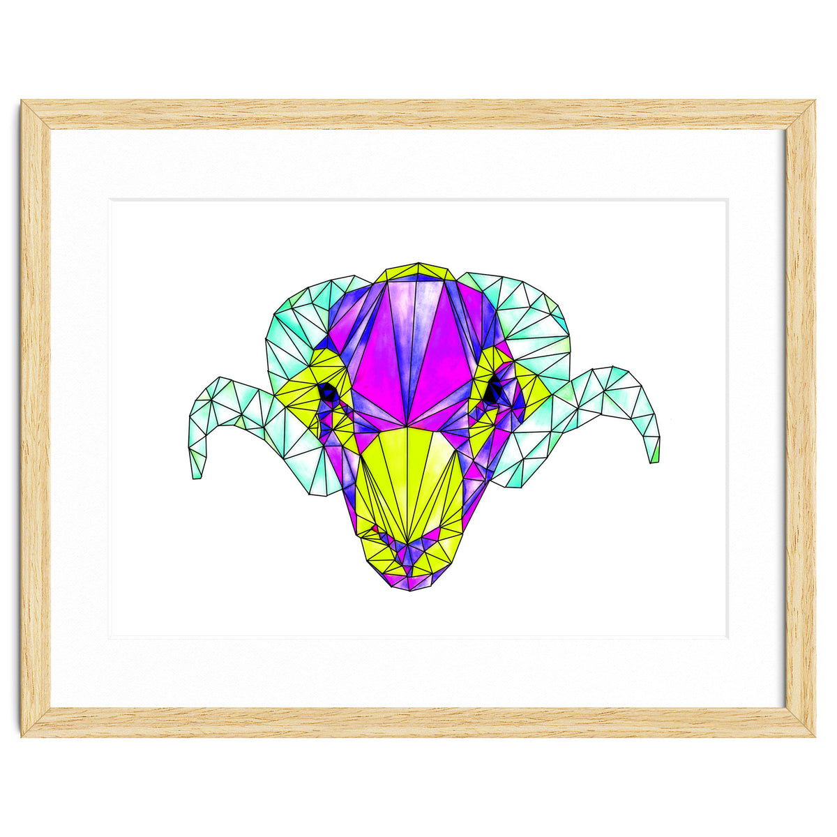 Colourful Geometric Swaledale Sheep Tup with Black Lines