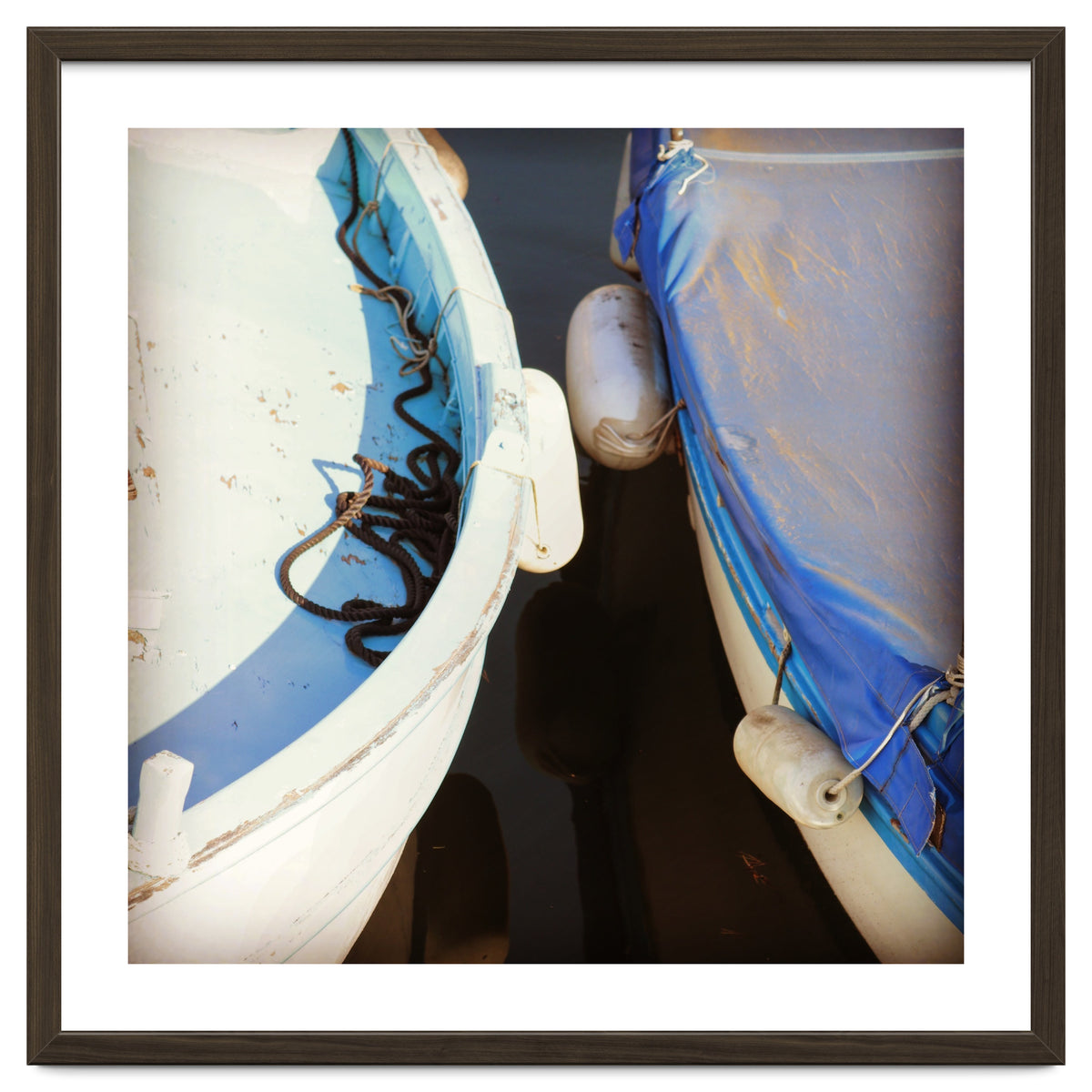 Blue and white wooden fishing boats