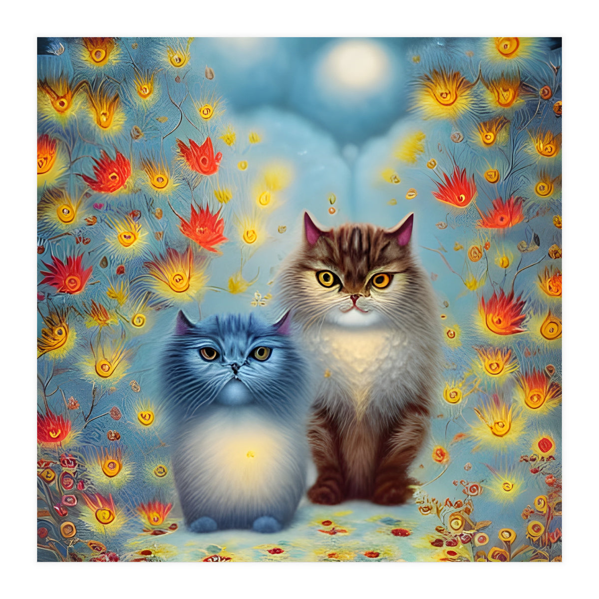 Two Paws Think Alike - Cat Couple in Autumn (Print Only)