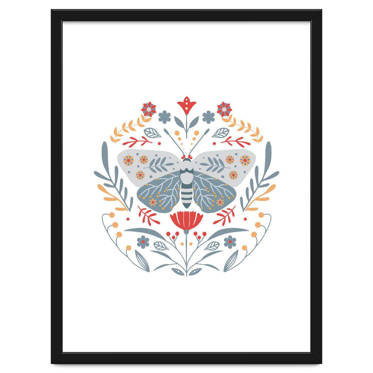 Scandinavian Folk Art: Butterfly & Flowers
