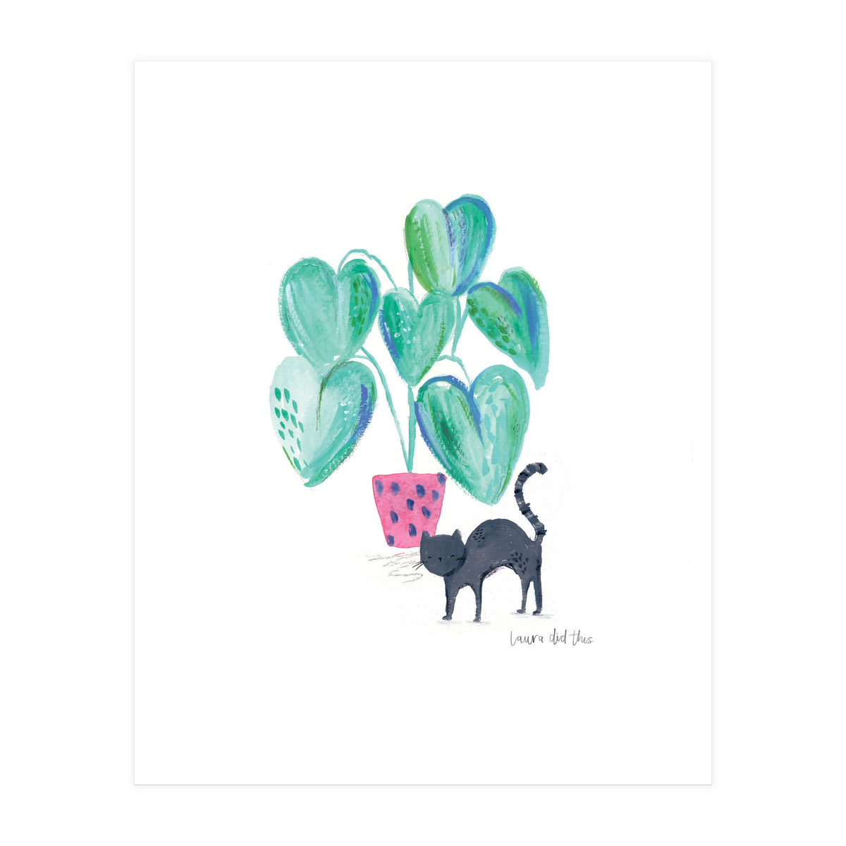 Cat And House Plant (Print Only)