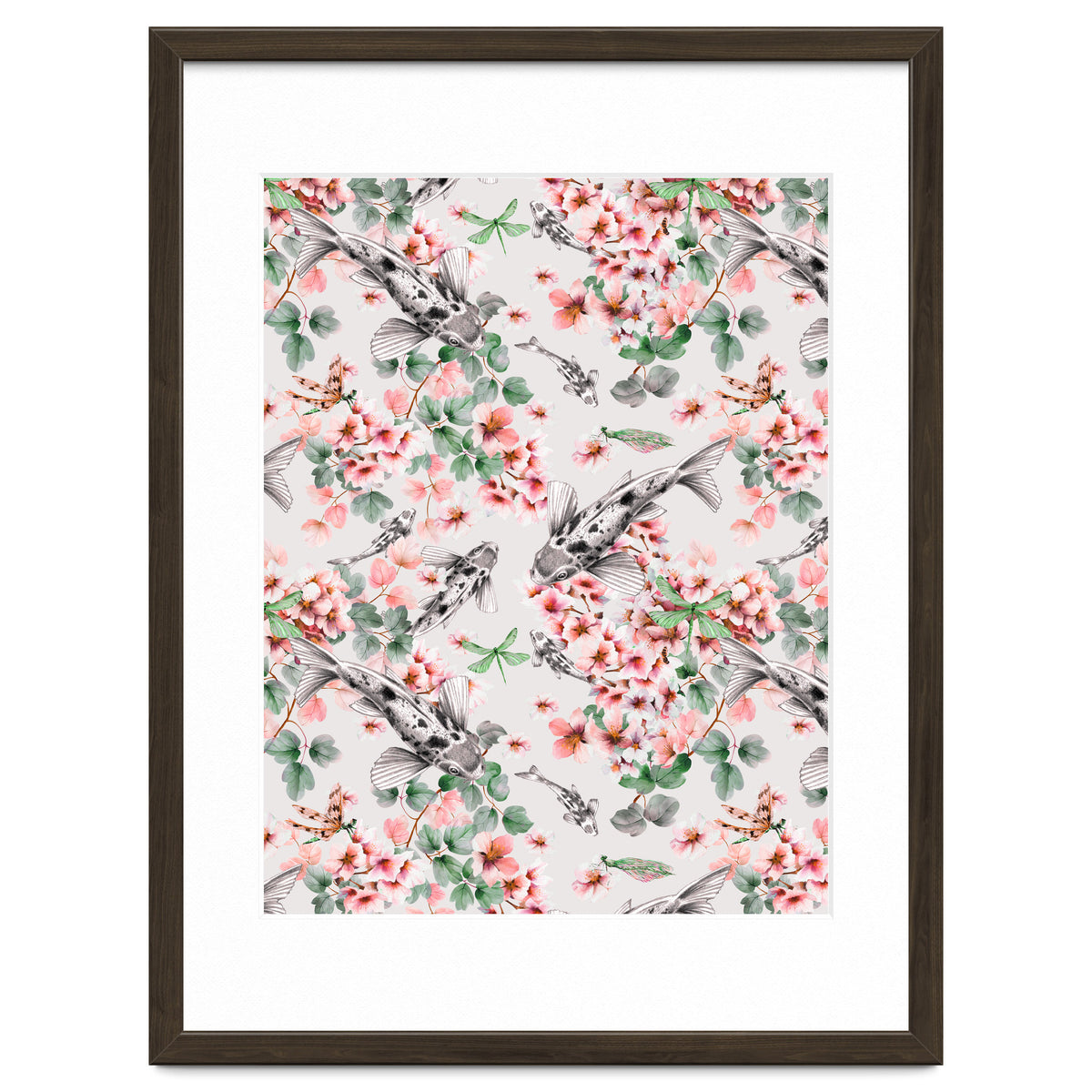 Asian fish among flowers