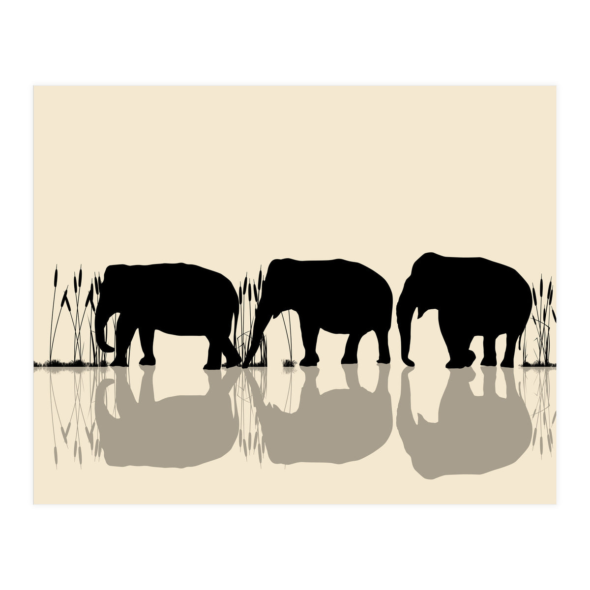 Elephants Crossing Water (Print Only)