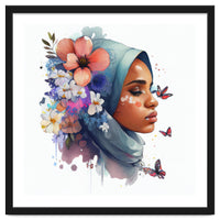 Watercolor Floral Muslim Arabian Woman #3