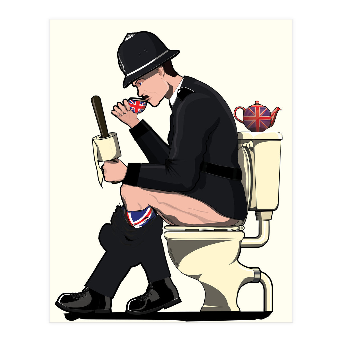 British Policeman on the Toilet, funny bathroom humour (Print Only)