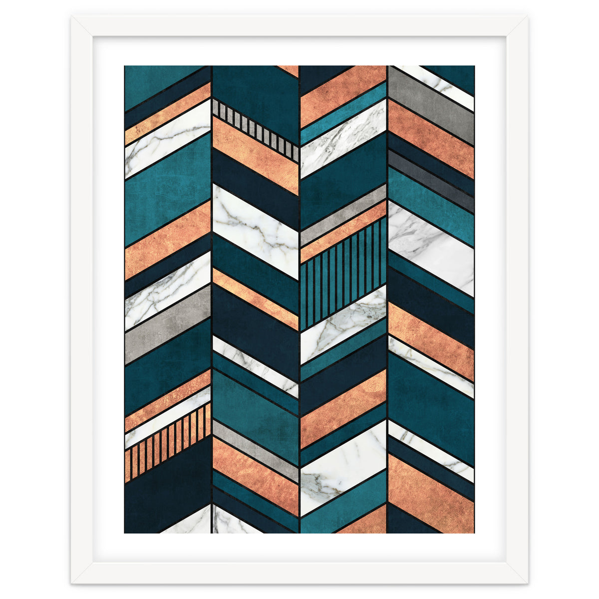 Abstract Chevron Pattern - Copper, Marble, and Blue Concrete