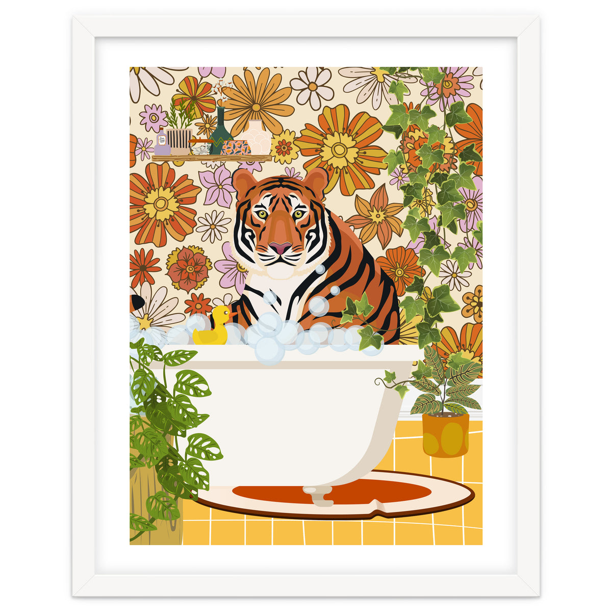 Tiger Bathing in Groovy Bathroom
