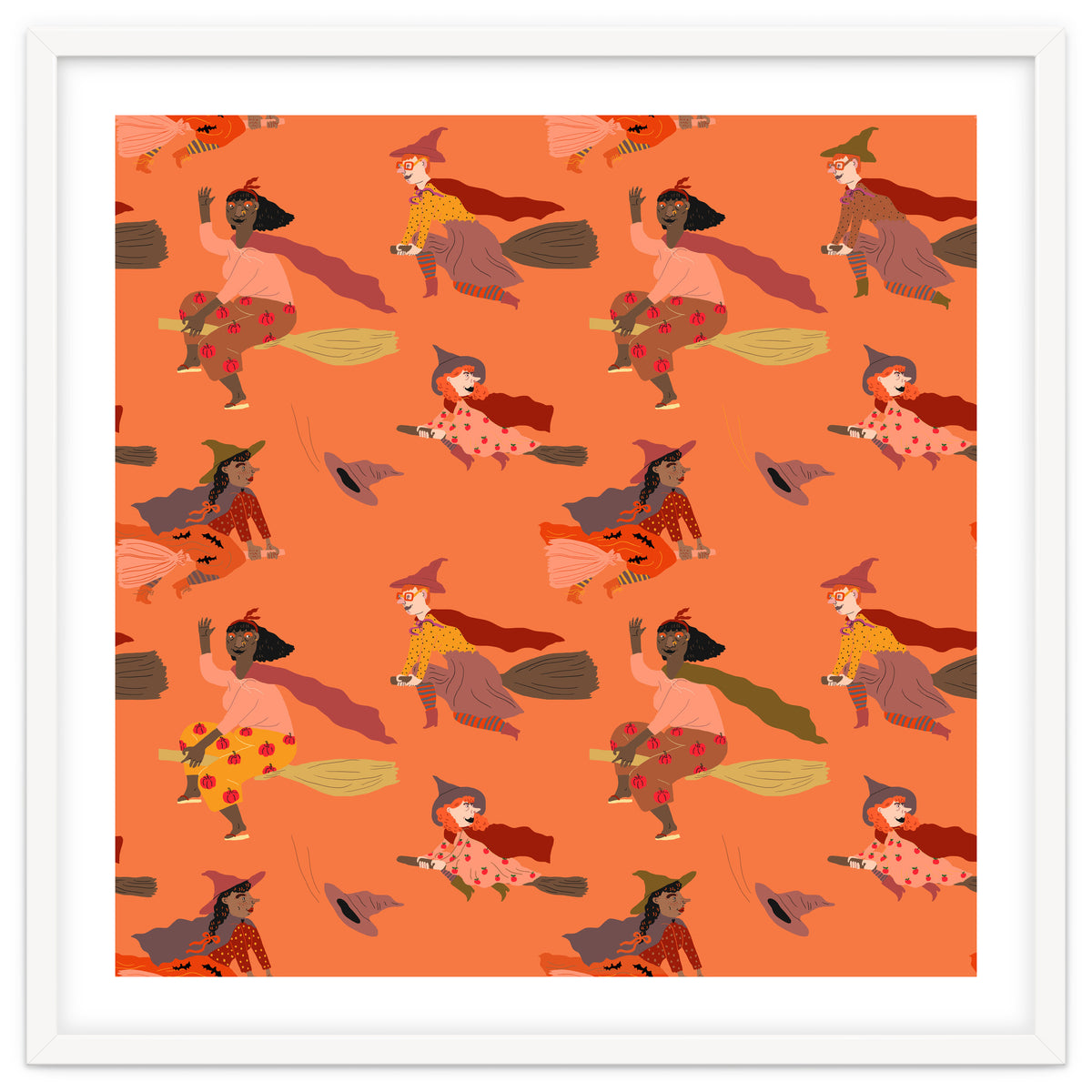 Tiny Witches Pattern (orange Backgrownd)