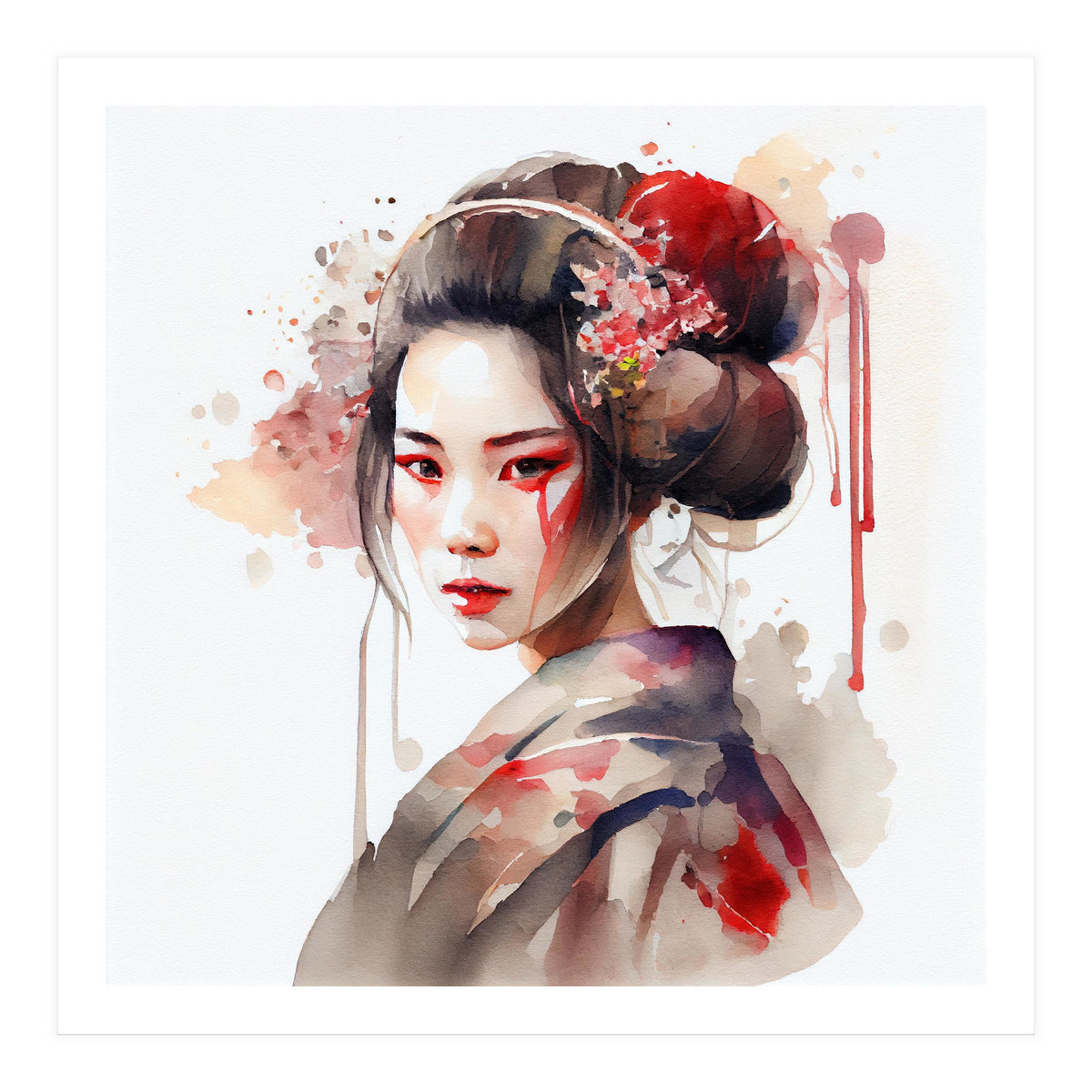 Watercolor Modern Geisha #2 (Print Only)