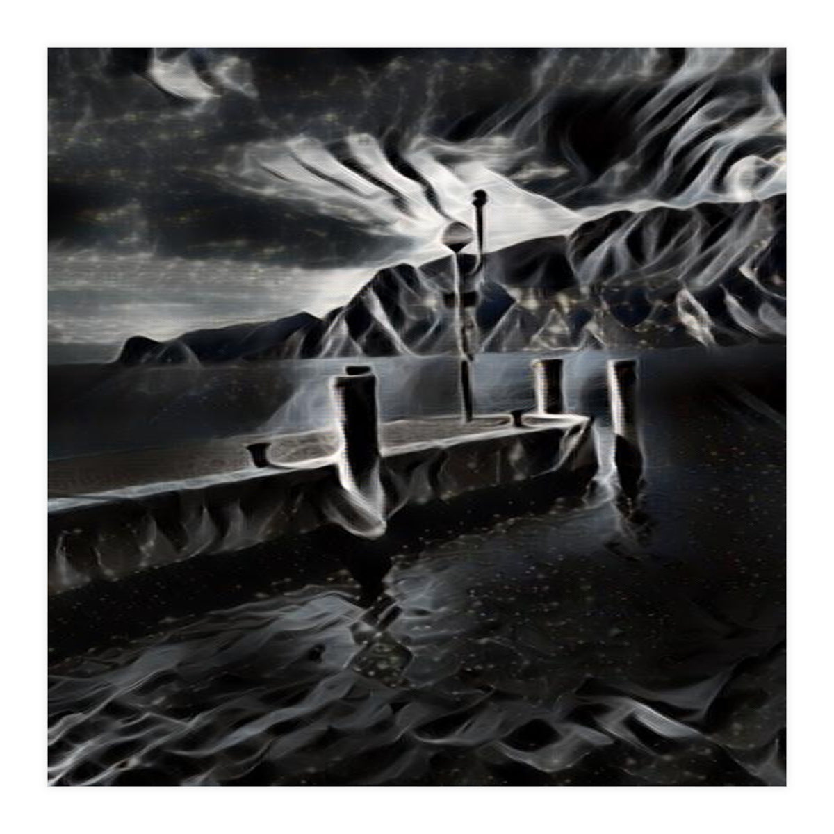 Pier at a smokey night. (Print Only)