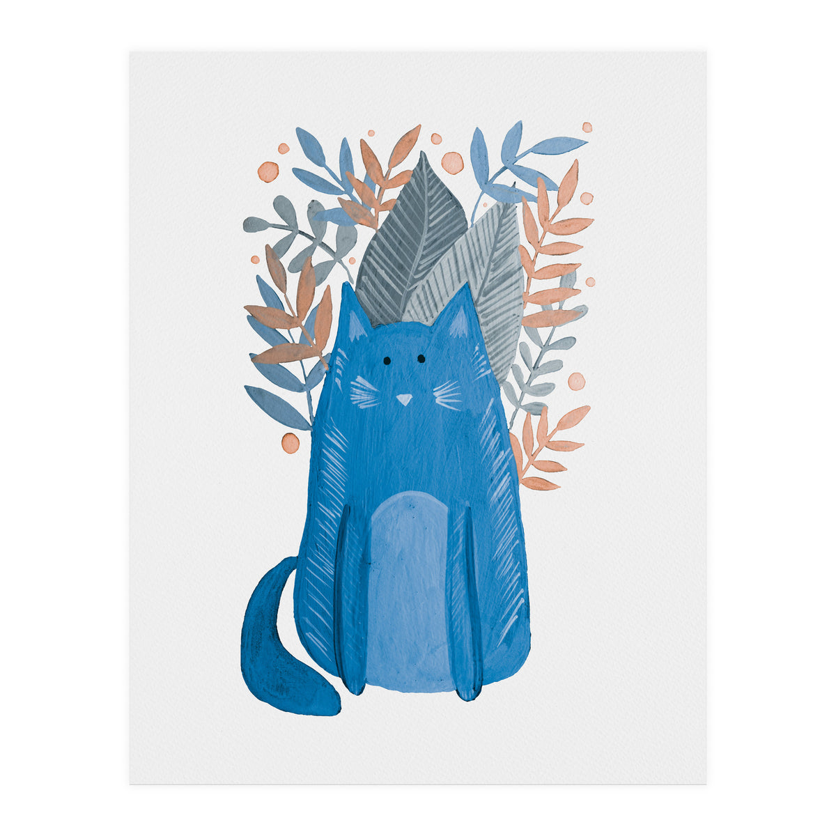 Cute blue cat and branches (Print Only)