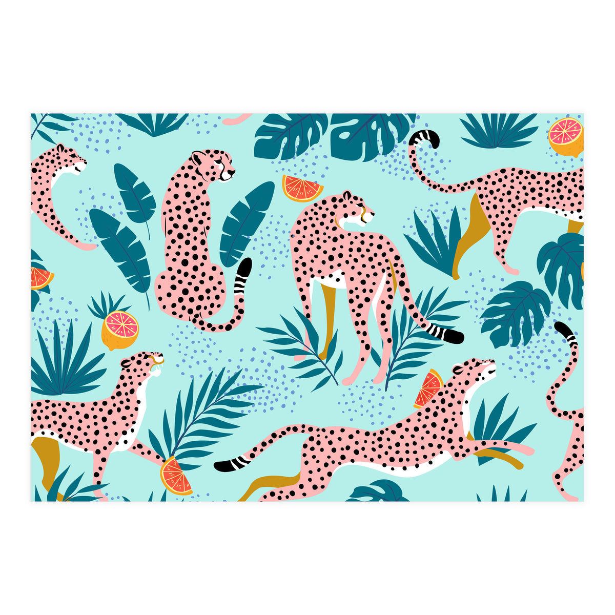 Cheetahs In The Grapefruit Grove, Tropical Jungle bohemian Wildlife, Tiger Wild Cat Nature Forest (Print Only)