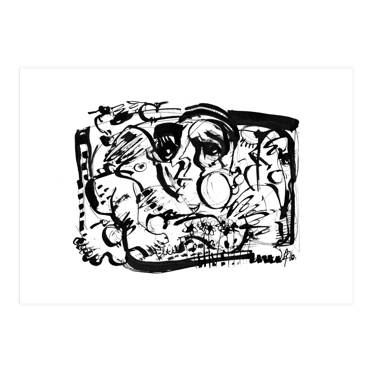 Birds and Flowers - b&w (Print Only)