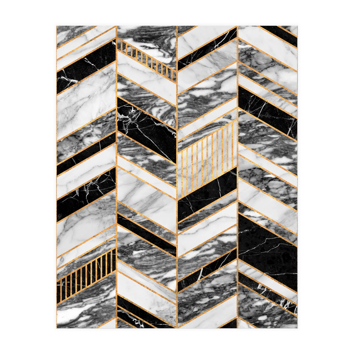 Abstract Chevron Pattern - Black and White Marble (Print Only)